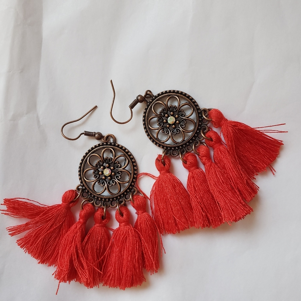Boho Style Red Tassel Earrings